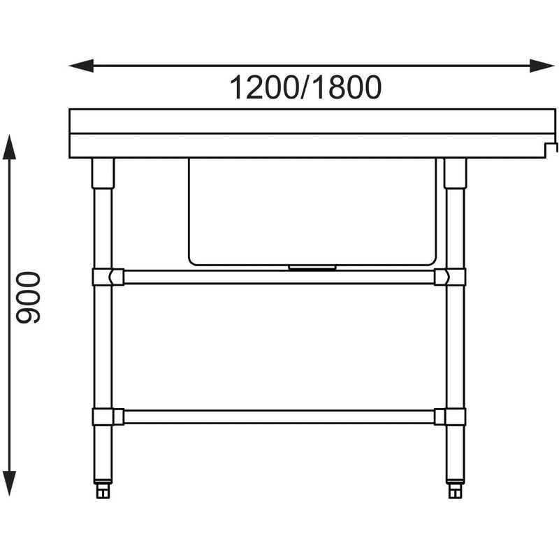 Vogue Dishwasher Inlet Table with Sink 90mm outlet - 1200x700x960mm L/H