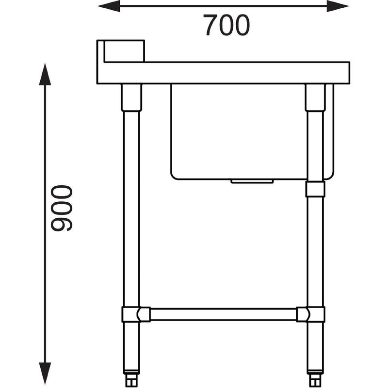 Vogue Dishwasher Inlet Table with Sink 90mm outlet - 1200x700x960mm L/H