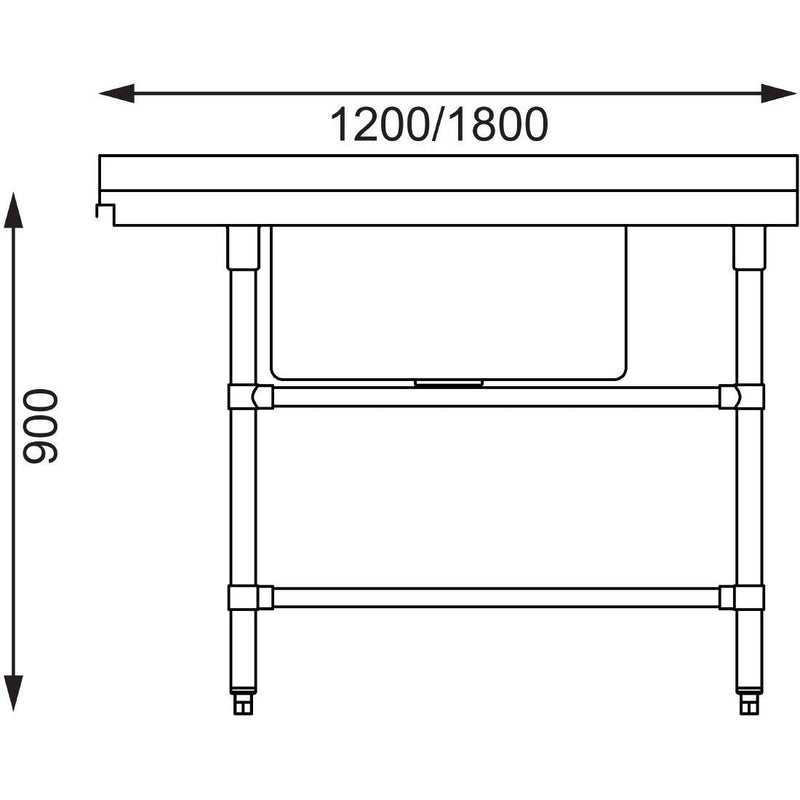 Vogue Dishwasher Inlet Table with Sink 90mm outlet - 1200x700x960mm R/H