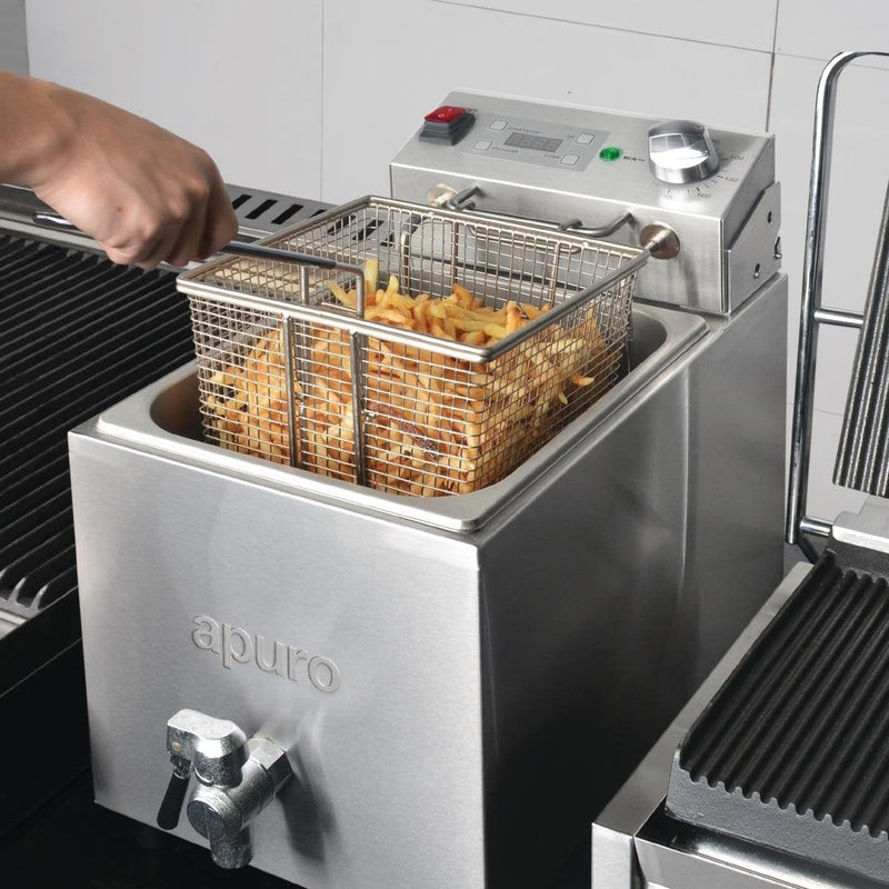 Apuro Single Tank Single Basket 8Ltr Countertop Fryer with Timer 2.9kW