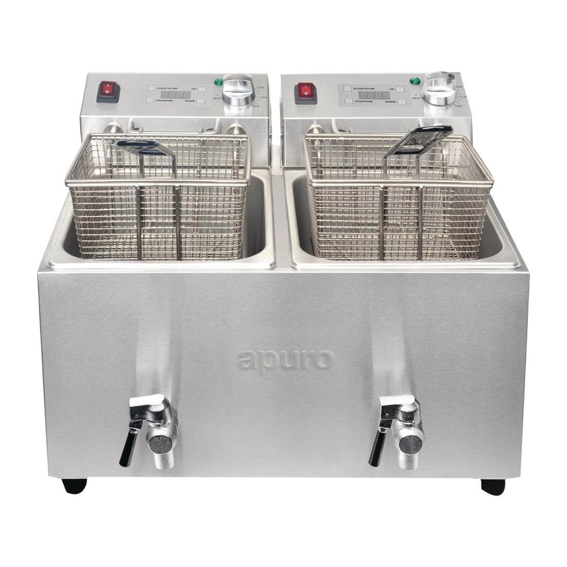 Apuro Twin Tank Twin Basket 8Ltr Countertop Fryer with Timer 2x 2.9kW