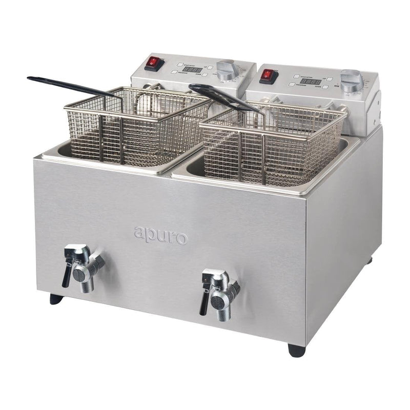 Apuro Twin Tank Twin Basket 8Ltr Countertop Fryer with Timer 2x 2.9kW