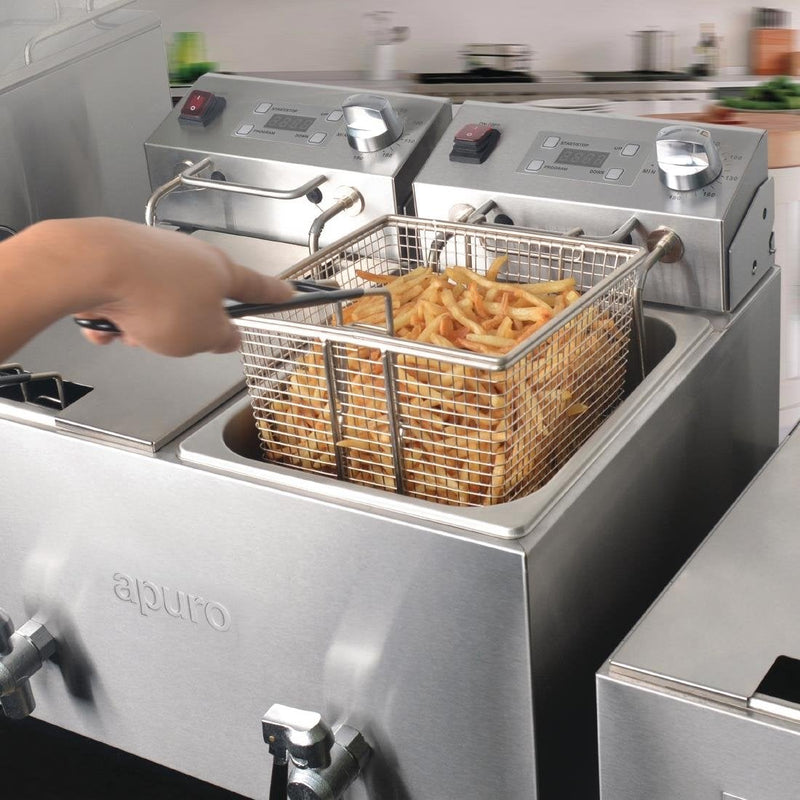 Apuro Twin Tank Twin Basket 8Ltr Countertop Fryer with Timer 2x 2.9kW