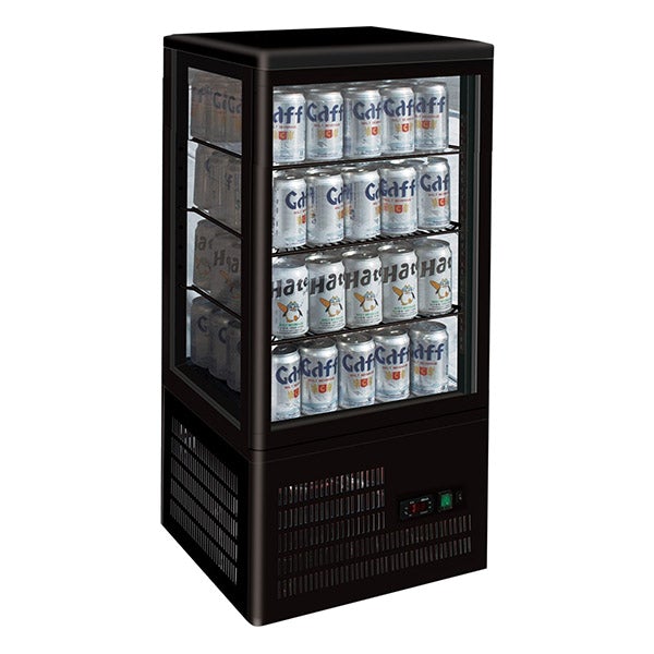 Thermaster Four-Sided Countertop Beverage Display Fridge Black TCBD78B