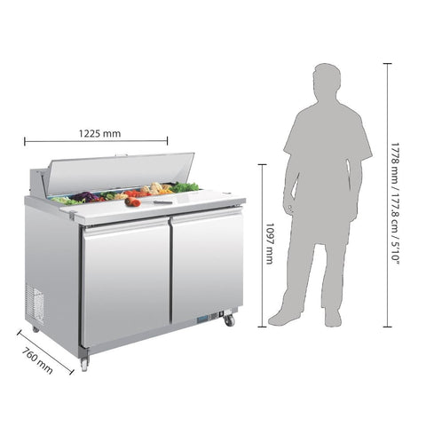 GD882-A Polar U-Series 2 Door Prep Counter Fridge 405Ltr GD882-A