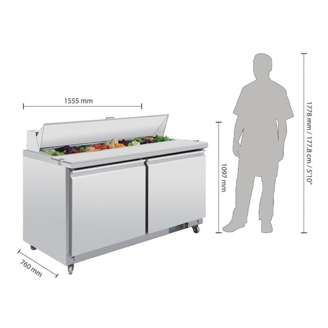 GD883-A Polar U-Series 2 Door Prep Counter Fridge 527Ltr GD883-A