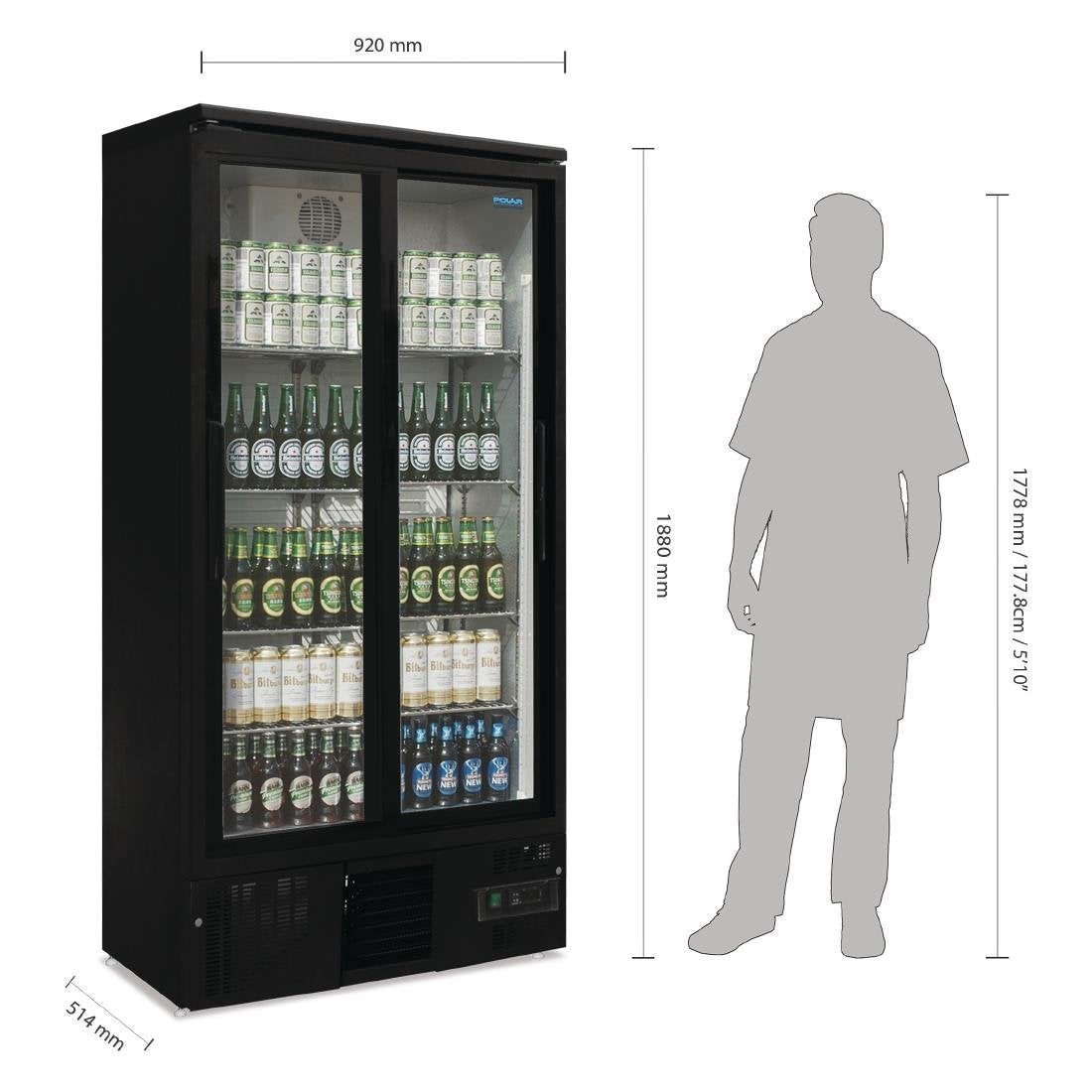 Polar G-Series Upright Back Bar Cooler with Sliding Doors 490Ltr GJ448-A