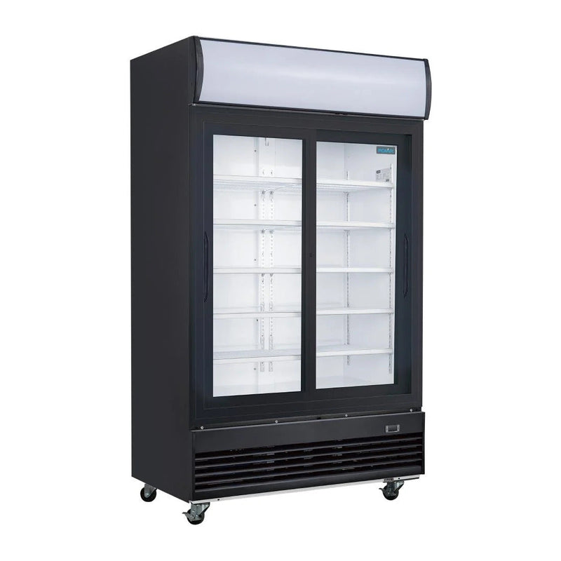 Polar G-Series Upright Sliding Door Display Cooler with Light Box 950Ltr Black