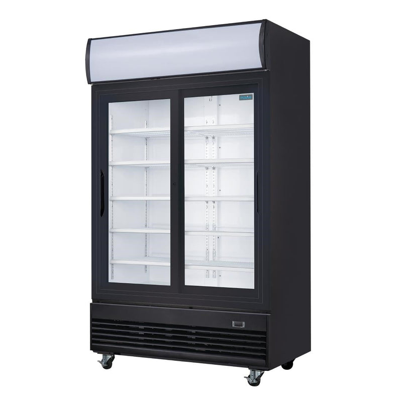Polar G-Series Upright Sliding Door Display Cooler with Light Box 950Ltr Black