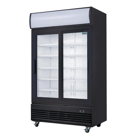GM814-A Polar G-Series Upright Sliding Door Display Cooler with Light Box 950Ltr Black GM814-A