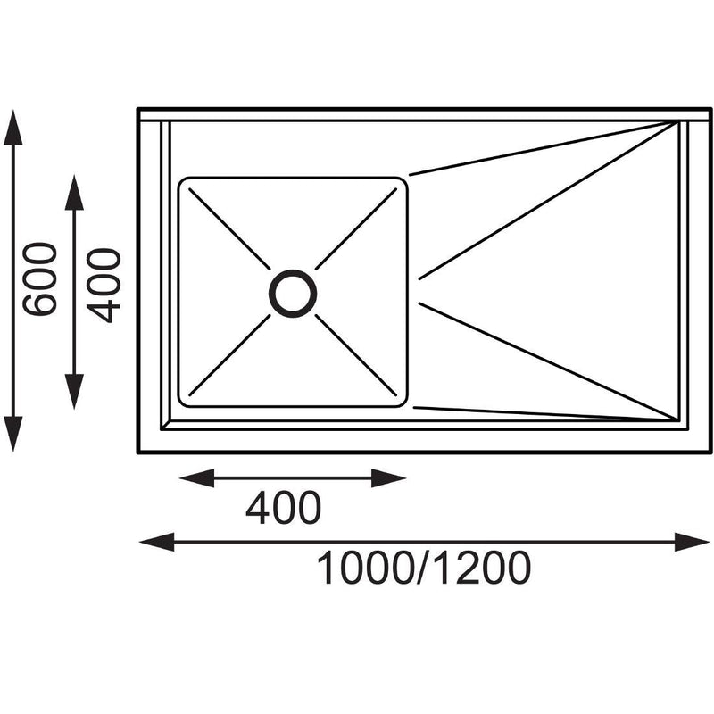 Vogue Single Bowl Sink L/H Drainer - 1200mm 90mm Drain