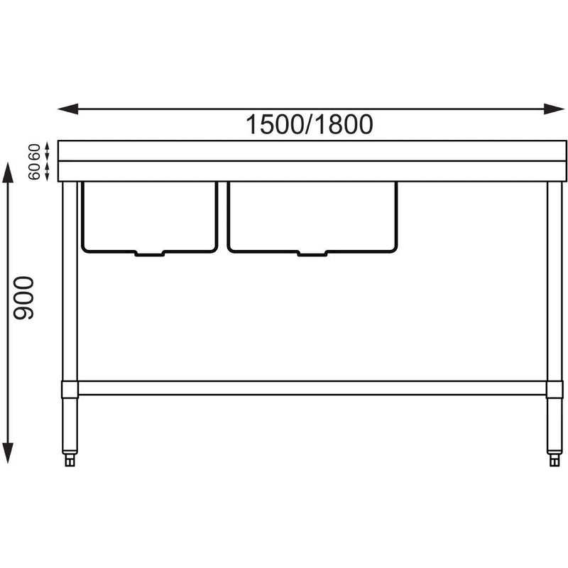 Vogue Double Bowl Sink R/H Drainer - 1800mm 90mm Drain