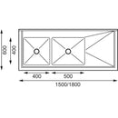 Vogue Double Bowl Sink R/H Drainer - 1800mm 90mm Drain HC907
