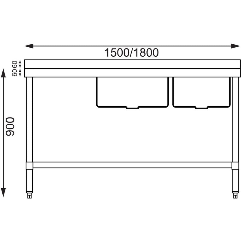 Vogue Double Bowl Sink L/H Drainer - 1500mm 90mm Drain