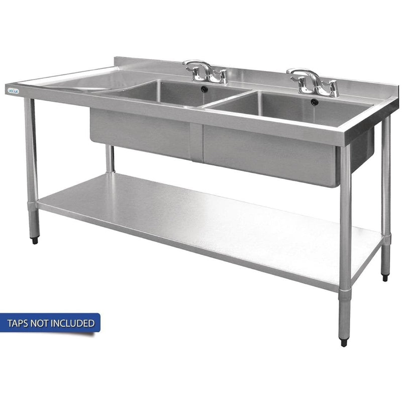 Vogue Double Bowl Sink L/H Drainer - 1500mm 90mm Drain