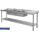 Vogue Double Bowl Sink Double Drainer - 2400mm 90mm Drain HC909