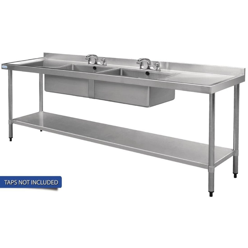 Vogue Double Bowl Sink Double Drainer - 2400mm 90mm Drain