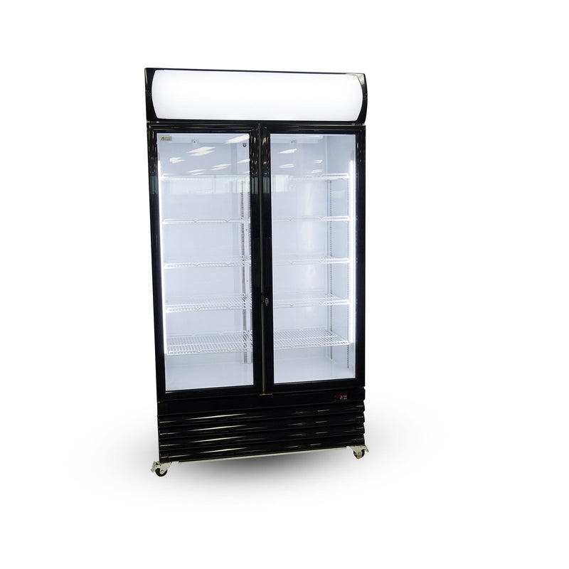 Thermaster Large Two Glass Door Colourbond Upright Drink Fridge Black LG-1000BG