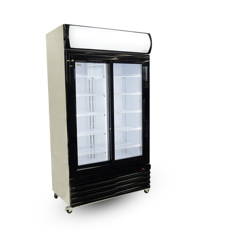 LG-1000SDBG Thermaster Large Black Sliding Two Glass Door Colourbond Upright Drink Fridge LG-1000SDBG